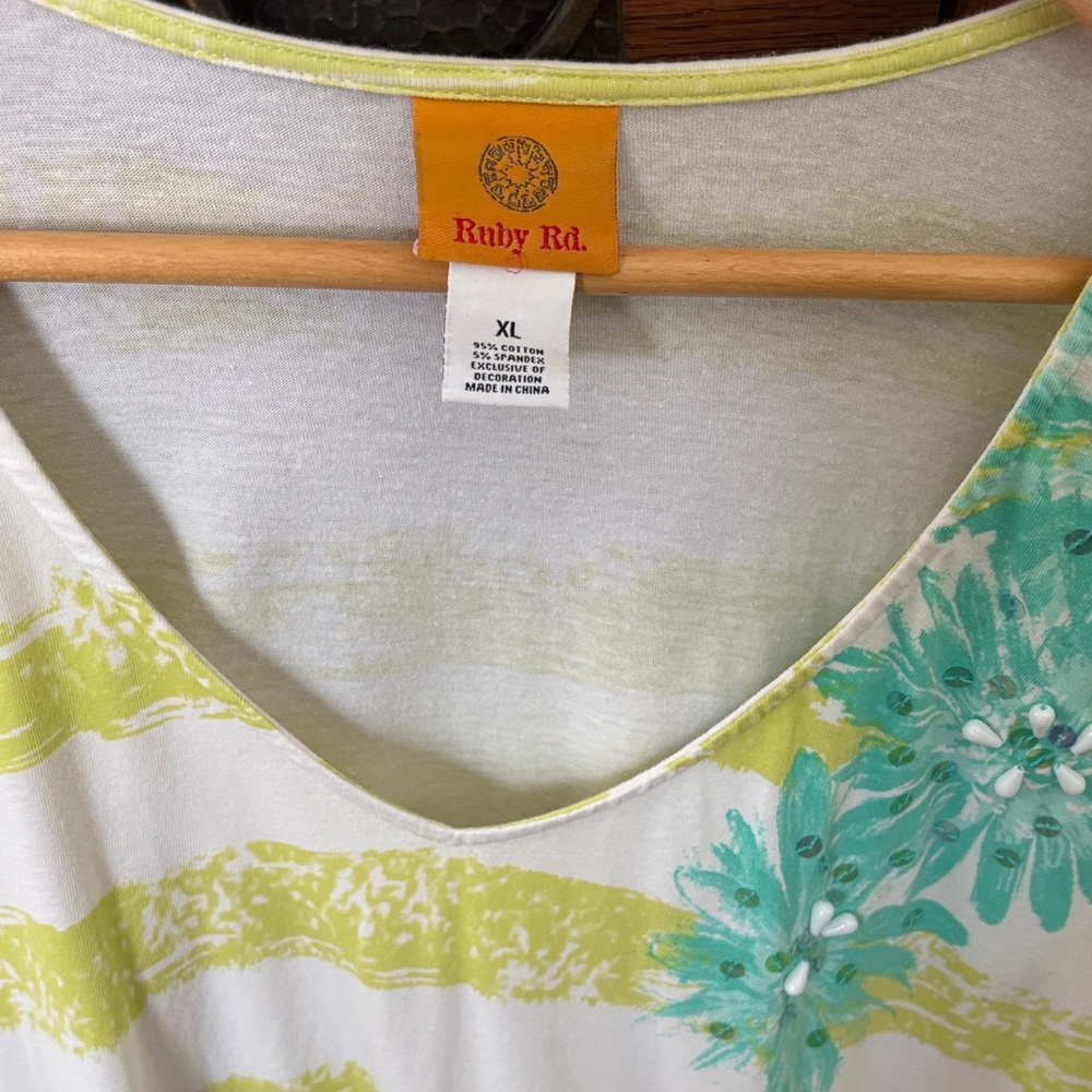 Ruby Rd. Women's Top - Yellow and White with Floral Accents